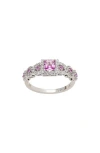Suzy Levian Diamonds Pink & White Sapphire Bridal Ring In Pink