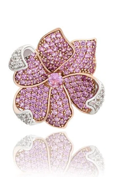 Suzy Levian Diamonds Pink & White Sapphire Flower Brooch