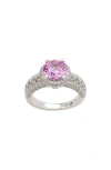 Suzy Levian Diamonds Round Pink Sapphire & Pavé Lab Grown White Sapphire Ring In Pink