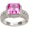 Suzy Levian Diamonds Sterling Silver Emerald Cut Pink & Pavé White Sapphire Ring In Pink
