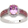 Suzy Levian Diamonds Sterling Silver Oval Pink Sapphire & Lab Grown White Sapphire Ring In Pink