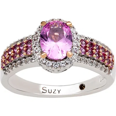Suzy Levian Diamonds Sterling Silver Oval Pink Sapphire & Lab Grown White Sapphire Ring