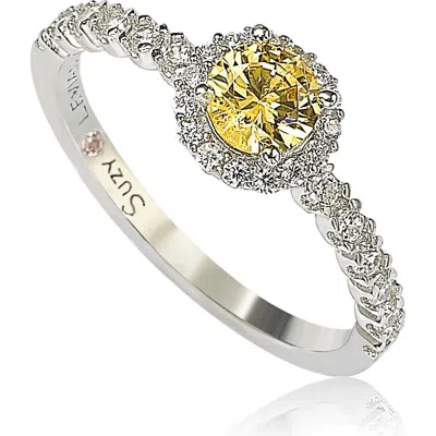 Suzy Levian Diamonds Sterling Silver Yellow Sapphire & Lab Grown White Sapphire Ring In Metallic
