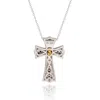Suzy Levian Diamonds Two-tone Pavé Pink & White Sapphire Cross Pendant Necklace In Pink