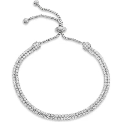 Suzy Levian Double Strand Pavé Bolo Slider Bracelet In Metallic