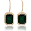 Suzy Levian Emerald Cut Cubic Zirconia Halo Drop Earrings In Green