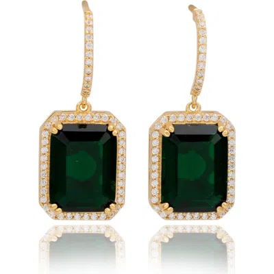 Suzy Levian Emerald Cut Cubic Zirconia Halo Drop Earrings In Green