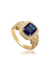 Suzy Levian Yellow Sterling Silver Emerald-cut Blue And White Cubic Zirconia Pave Ring