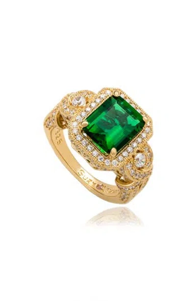 Suzy Levian Emerald Cut Cubic Zirconia Halo Engagement Ring In Green