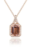 Suzy Levian Emerald Cut Cubic Zirconia Halo Pendant Necklace In Gold