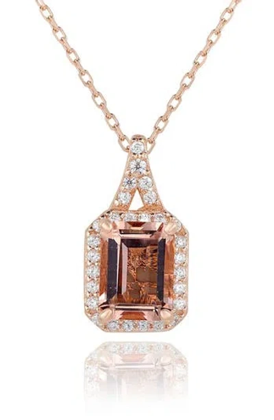 Suzy Levian Emerald Cut Cubic Zirconia Halo Pendant Necklace In Gold