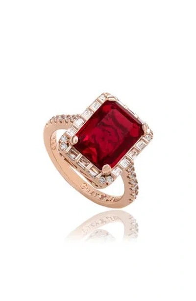 Suzy Levian Emerald Cut Cubic Zirconia Halo Ring In Metallic