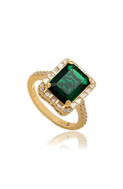 Suzy Levian Emerald Cut Cubic Zirconia Halo Ring In Gold