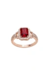 Suzy Levian Emerald Cut Halo Ring In Red
