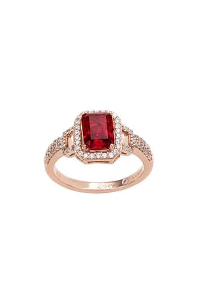 Suzy Levian Emerald Cut Halo Ring In Red