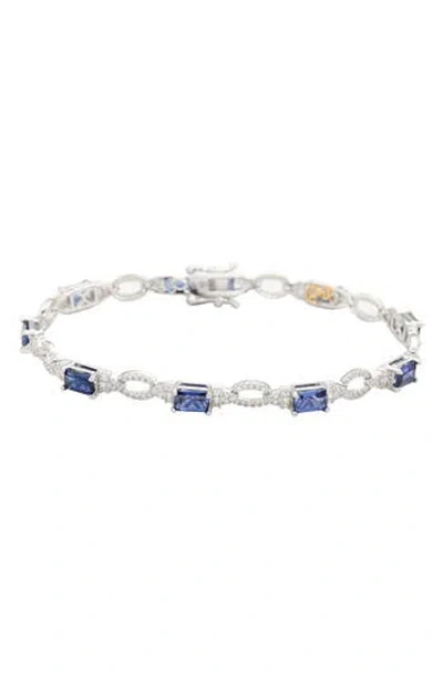 Suzy Levian Emerald Cut Pink Sapphire Tennis Bracelet In Blue