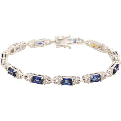 Suzy Levian Emerald Cut Sapphire Tennis Bracelet In Blue