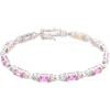 Suzy Levian Emerald Cut Sapphire Tennis Bracelet In Pink