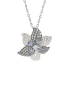 Suzy Levian Sterling Silver Sapphire And Diamond Accent Exotic Flower Pendant Necklace