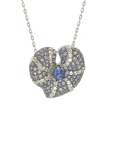 Suzy Levian Sterling Silver Sapphire And Diamond Accent Whimsical Heart Pendant Necklace In Metallic