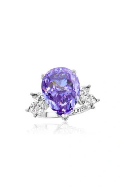 Suzy Levian Gala Pear Cut Cubic Zirconia Ring In Gray