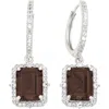 Suzy Levian Silver 0.02 Ct. Tw. Diamond & Gemstone Halo Dangling Earring In Brown