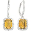 Suzy Levian Silver 0.02 Ct. Tw. Diamond & Gemstone Halo Dangling Earring In Yellow