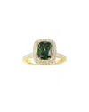 Suzy Levian Golden Sterling Silver Elongated Cushion Cut Green Cubic Zirconia Solitaire Engagement R