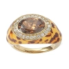Suzy Levian Gold Plated Sterling Silver Oval Brown Cubic Zirconia Animal Print Ring In Brown