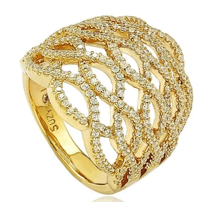 Suzy Levian Gold Plated Sterling Silver Pave-set Cubic Zirconia 5-row Infinity Ring In Pink
