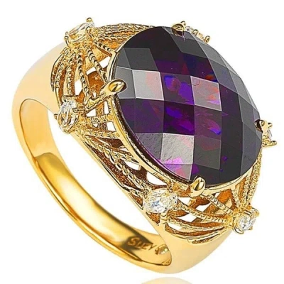 Suzy Levian Gold Plated Sterling Silver Simulated Amethyst Ring - Purple