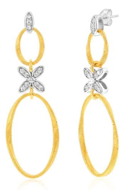 Suzy Levian Golden Helix Flower Double Circle Coil Drop Earrings