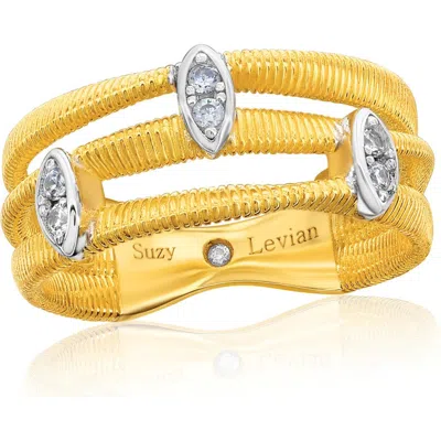 Suzy Levian Golden Helix Three Row Triple Oval Ring In Yellow