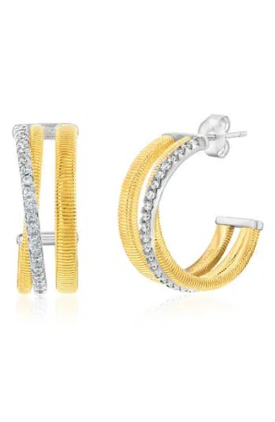 Suzy Levian Golden Helix Triple Row Coil Huggie Hoop Earrings