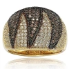 Suzy Levian Golden Sterling Silver Brown And White Cubic Zirconia Wide Band Ring In Metallic