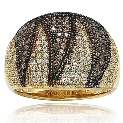 Suzy Levian Golden Sterling Silver Brown And White Cubic Zirconia Wide Band Ring In Metallic