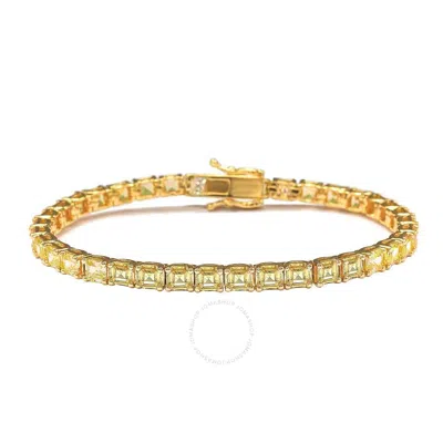 Suzy Levian Golden Sterling Silver Yellow Assher Cut Cubic Zirconia Tennis Bracelet