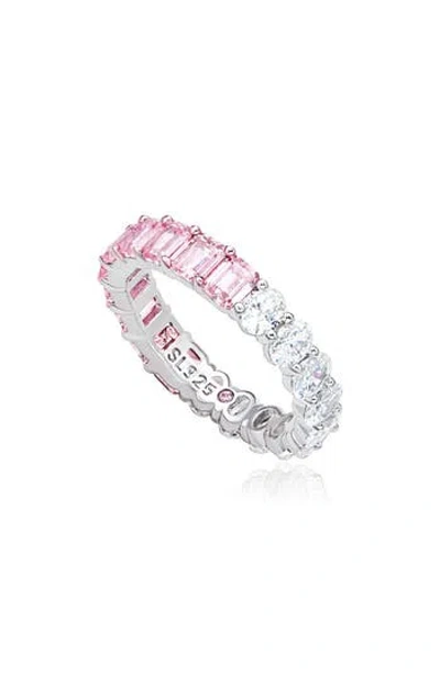 Suzy Levian Half & Half Eternity Band Ring In Pink