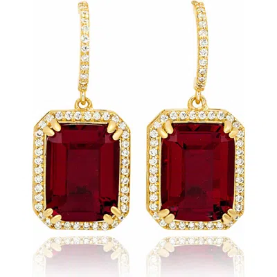 Suzy Levian Halo Drop Earrings In Gold