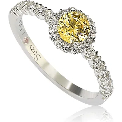 Suzy Levian Halo Yellow Sapphire Bridal Ring In Metallic