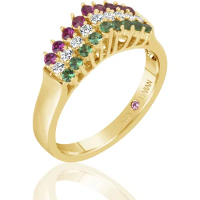 Suzy Levian Italian 3-row Pyramid Cz Ring