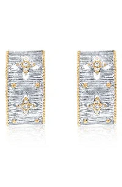 Suzy Levian Italian Florentine Cubic Zirconia Huggie Hoop Earrings In Silver