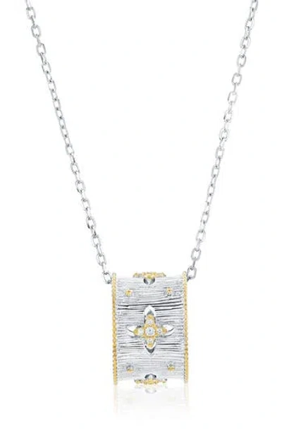 Suzy Levian Italian Florentine Cubic Zirconia Pendant Necklace In Metallic