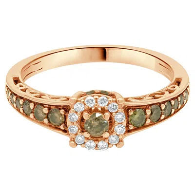 Pre-owned Suzy Levian Levian 14 Karat Rose Gold Chocolate And White Diamond Ring
