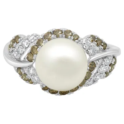 Pre-owned Suzy Levian Levian 14 Karat White Gold Cultured Pearl And Diamond Ring