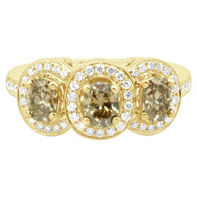 Pre-owned Suzy Levian Levian 14 Karat Yellow Gold Chocolate & Vanilla Diamond Halo Ring