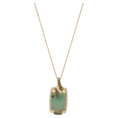 Pre-owned Suzy Levian Levian 14k Rose Gold Cabochon Cut Peacock Aquaprase, Round Diamond Halo Pendant In Red