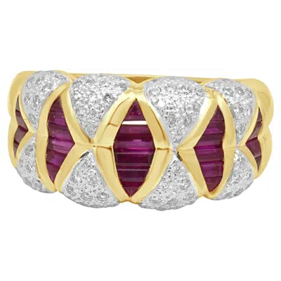 Pre-owned Suzy Levian Levian 14k Yellow Gold Baguette Cut Ruby And Pave Diamond Ring