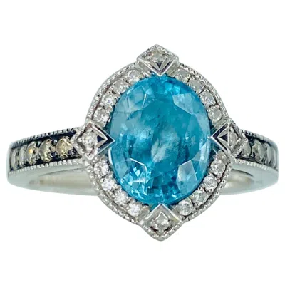 Pre-owned Suzy Levian Levian 2.15tcw Sea Blue Aquamarine And Diamonds Ring 14k White Gold