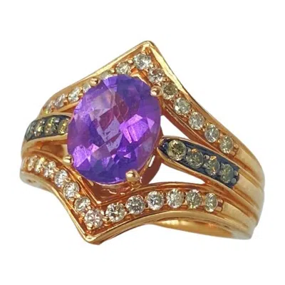 Pre-owned Suzy Levian Levian 2.30 Carat Amethyst And Diamonds Strawberry Gold 14k Ring In Purple